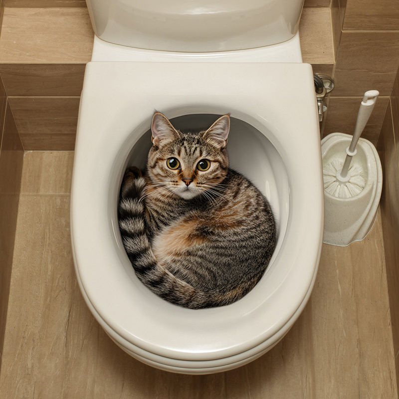 3D Funny Cat Toilet Sticker Ba - Jet Home Bathroom Accessories ulasan dan harga