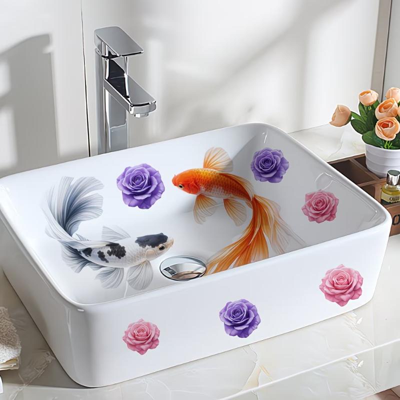 New Lucky Koi Floral Washbasin - Home Bathroom Wash Basin ulasan dan harga