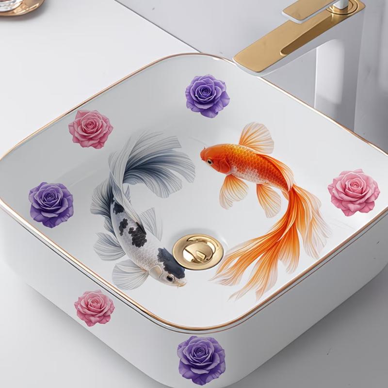 New Lucky Koi Floral Washbasin - Home Bathroom Wash Basin ulasan dan harga