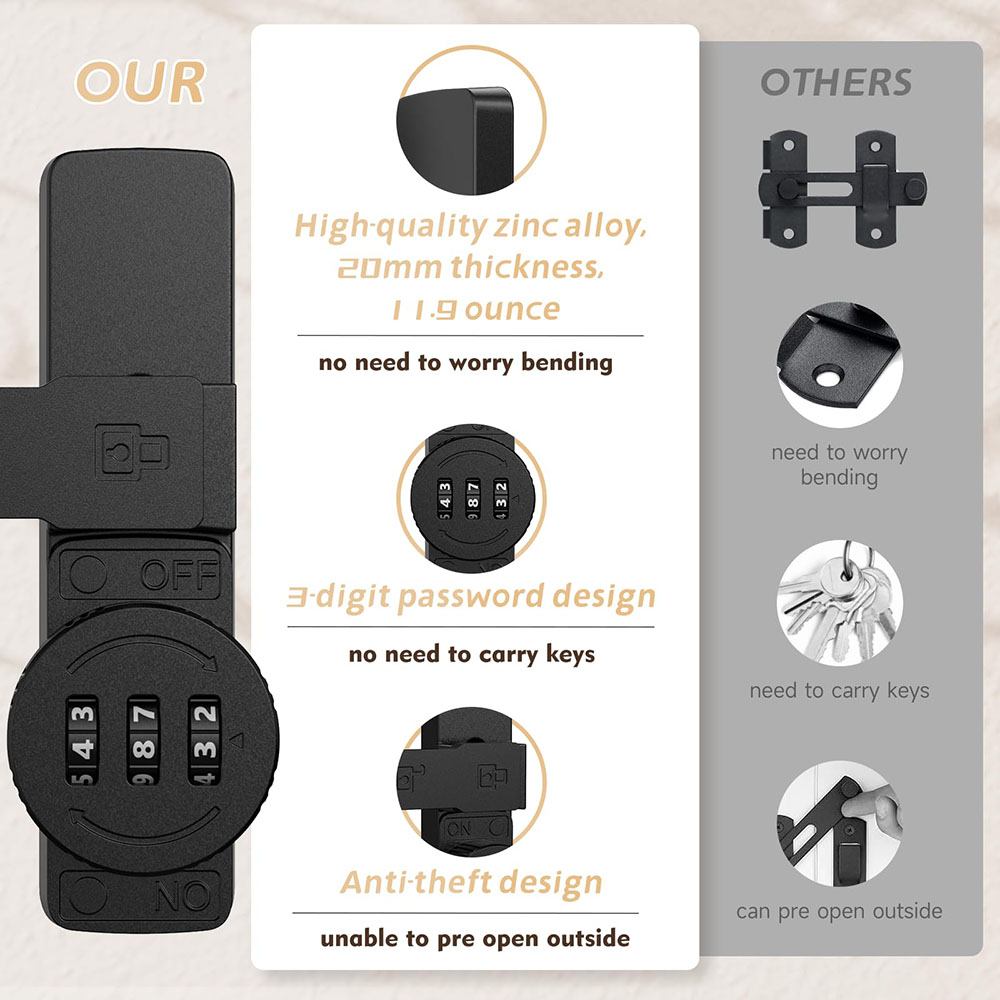 Security Barn Door Lock 3-Digi - Home Bathroom Lock ulasan dan harga