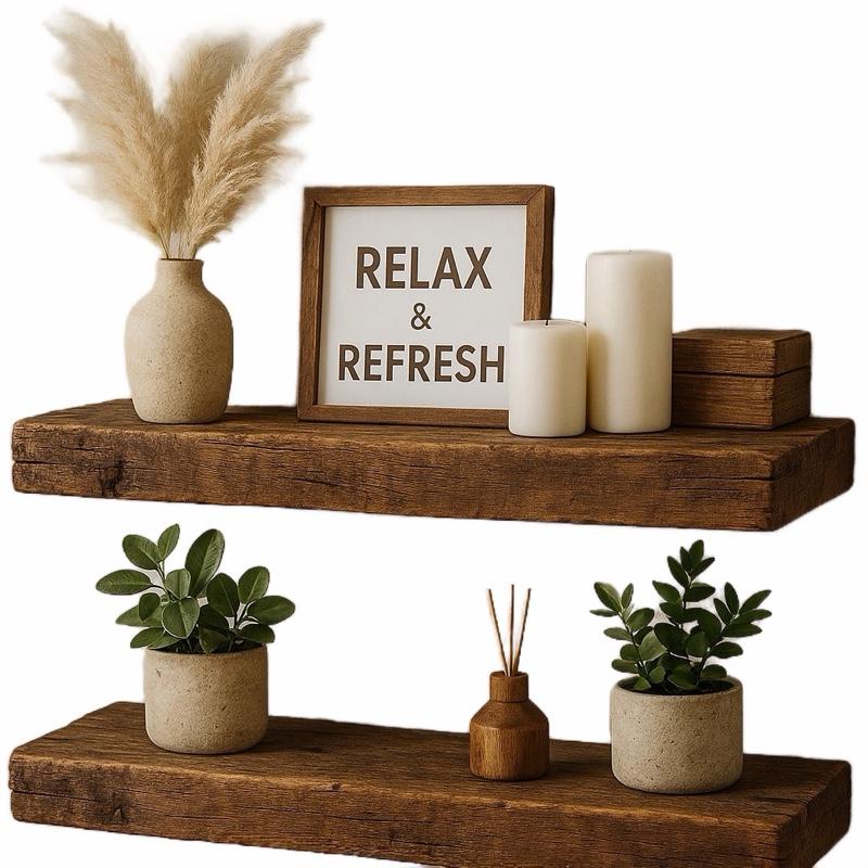 2Pcs Rustic Wood Floating Shel - Home Bathroom Shelf ulasan dan harga