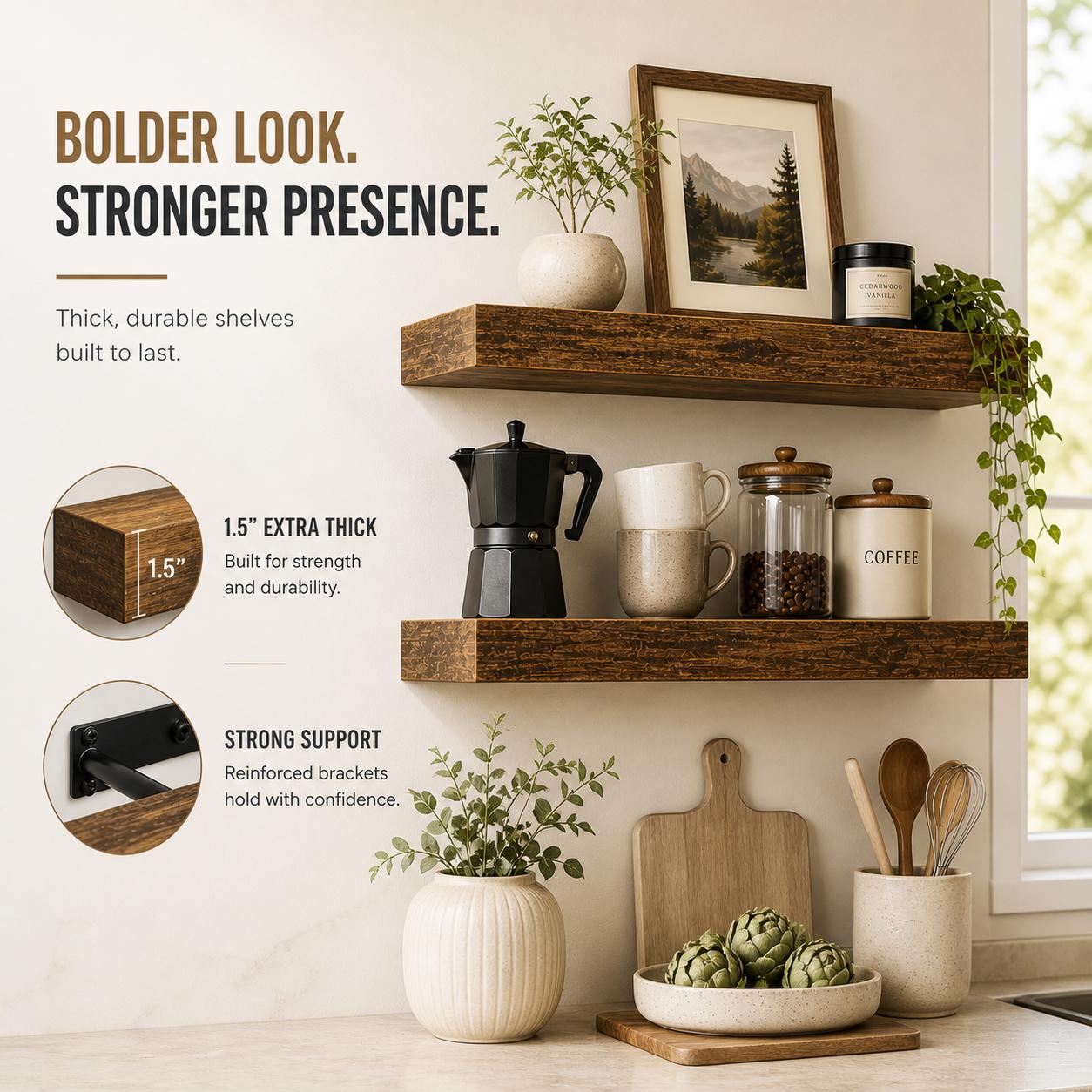 2Pcs Rustic Wood Floating Shel - Home Bathroom Shelf ulasan dan harga