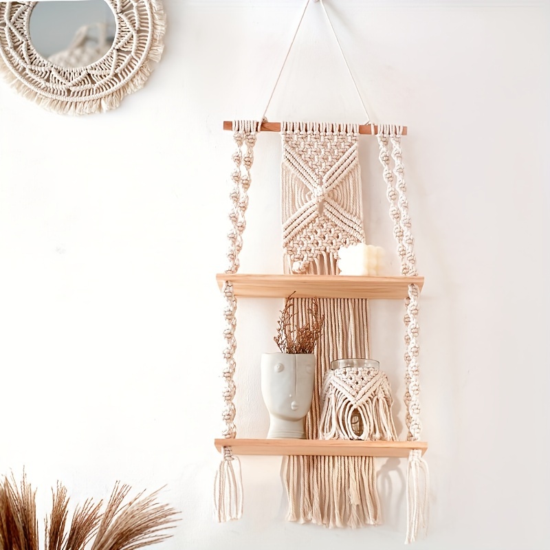 Bohemian Handmade Macrame Wove - Home Bathroom Shelf ulasan dan harga